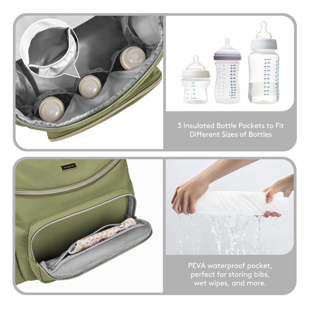 DerBiedersinn stylish green baby bag fits compact gear for everyday adventures.