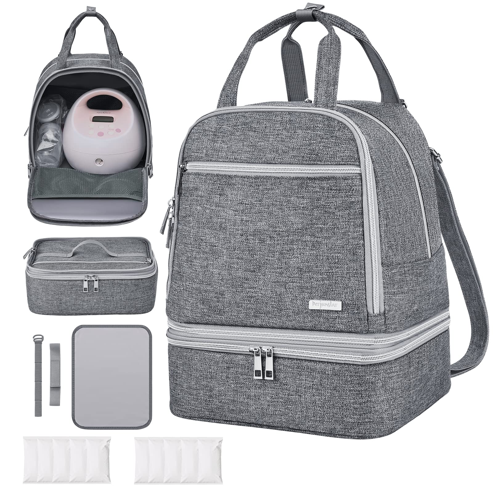 DERJUNSTAR Derbiedersinn Spectra Pump Bag cooler-compartment keeps milk cold during travel.