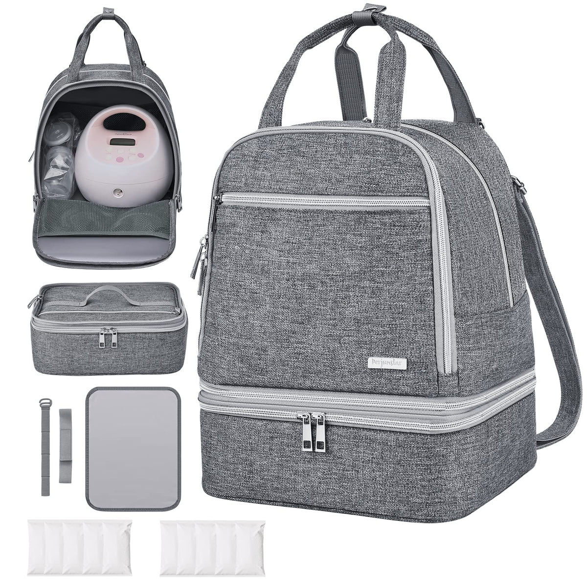 DERJUNSTAR Derbiedersinn Spectra Pump Bag cooler-compartment keeps milk cold during travel.