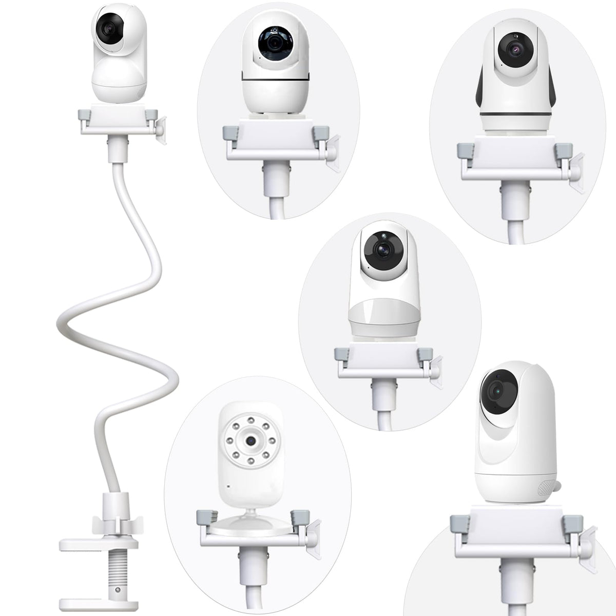 Derebir baby camera mount clip attachment secures crib-side view.