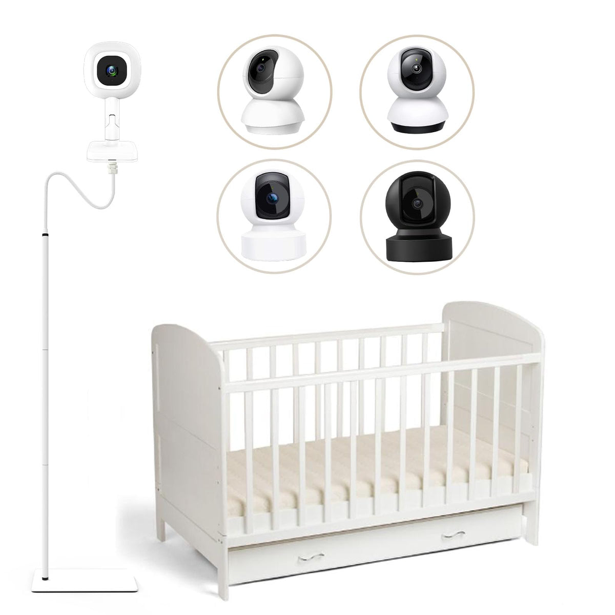 Derebir baby monitor floor stand assembly shows quick setup and flexible viewing.