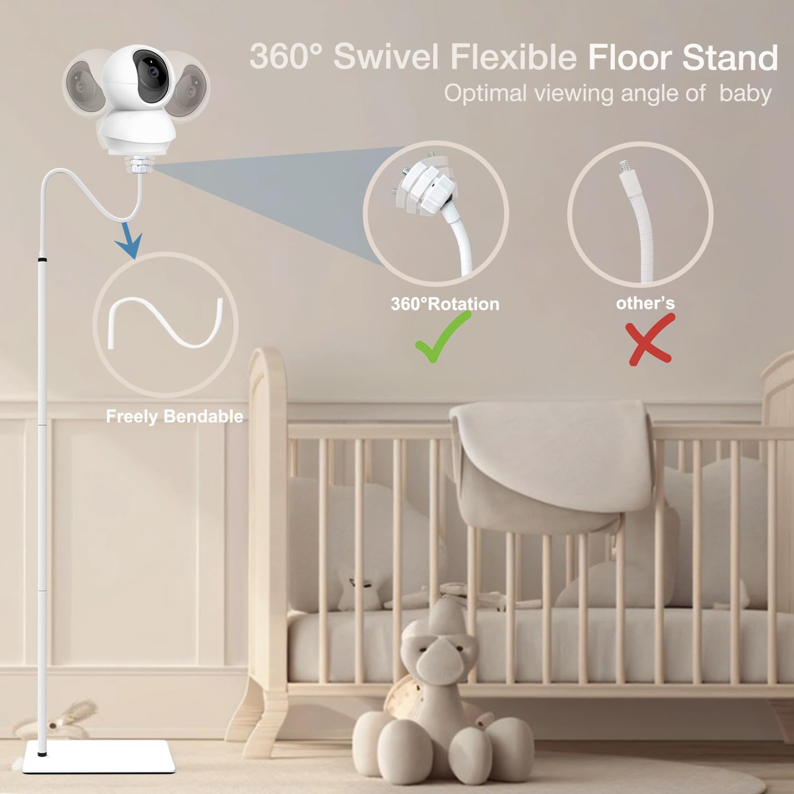 Derebir baby monitor floor stand stability base keeps camera secure on floors.