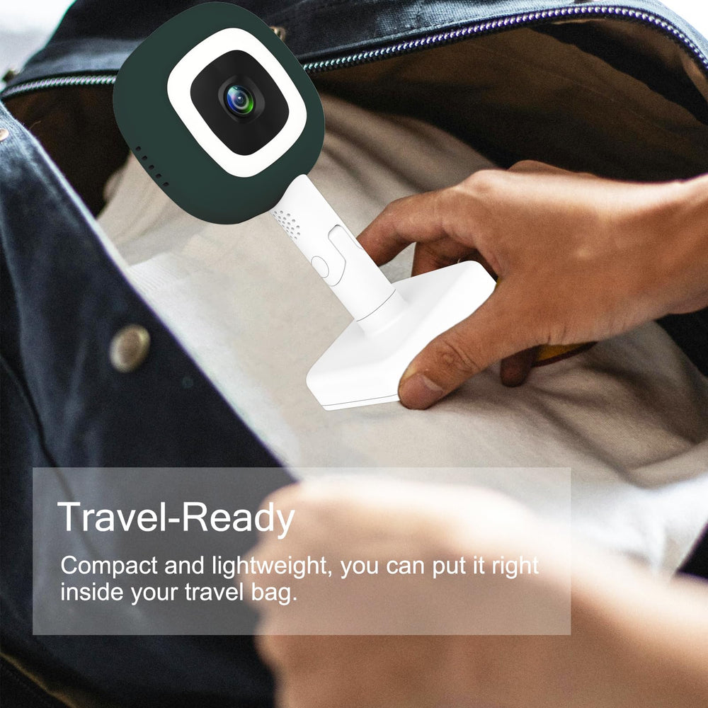 Derebir Nanit Pro travel stand mounted on wall showing adjustable viewing angle.