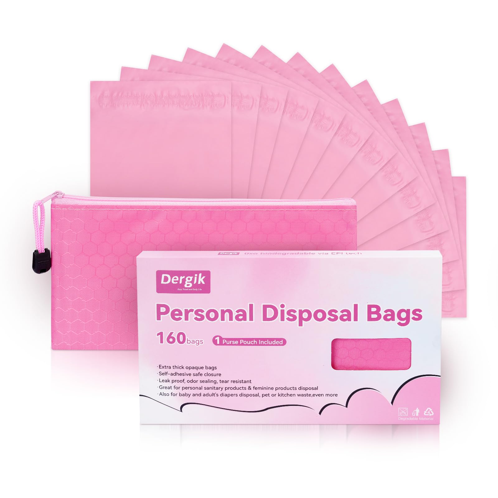 Dergik pink opaque diaper disposal bag with secure seal for discreet disposal