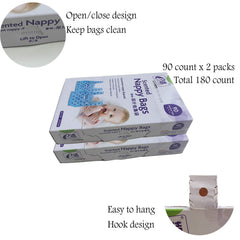 Dergik diaper bags in pop-up dispenser for quick access.