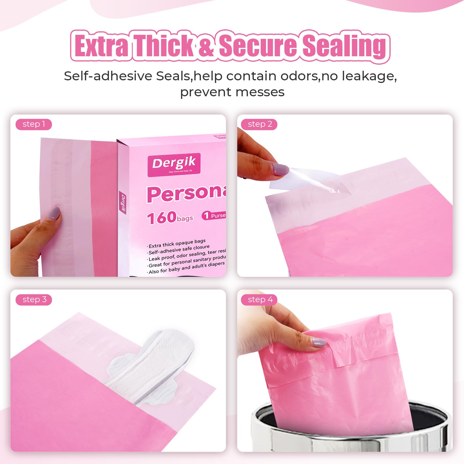Dergik disposal bags with a purse pouch for portable discreet disposal while traveling