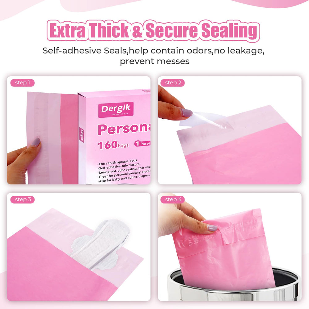 Dergik disposal bags with a purse pouch for portable discreet disposal while traveling