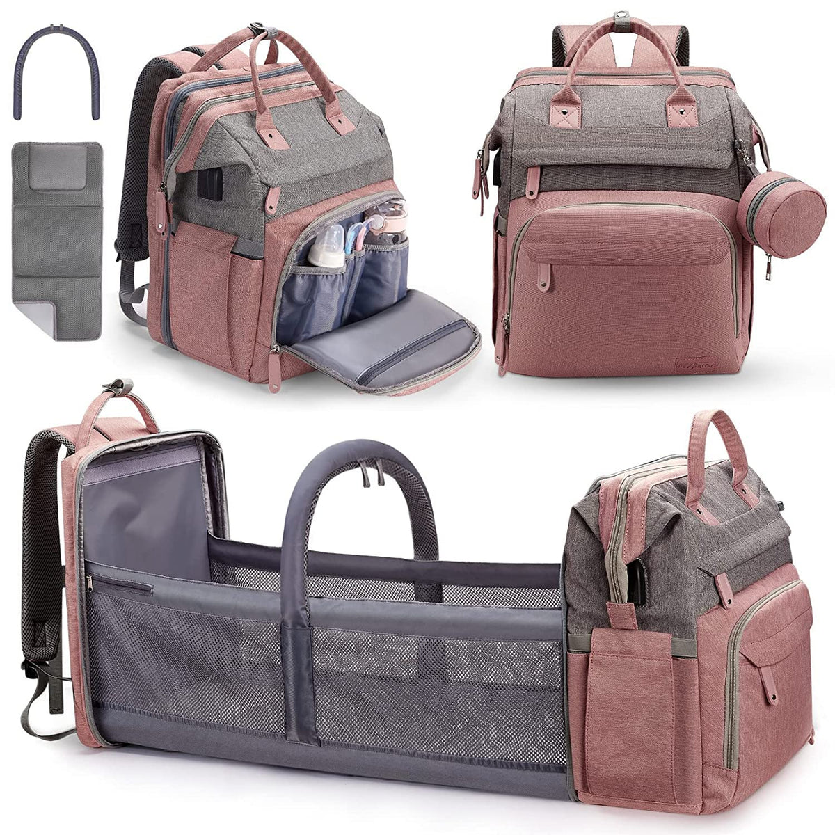 DERJUNSTAR baby diaper bag backpack pale pink keeps bottles warm on the go