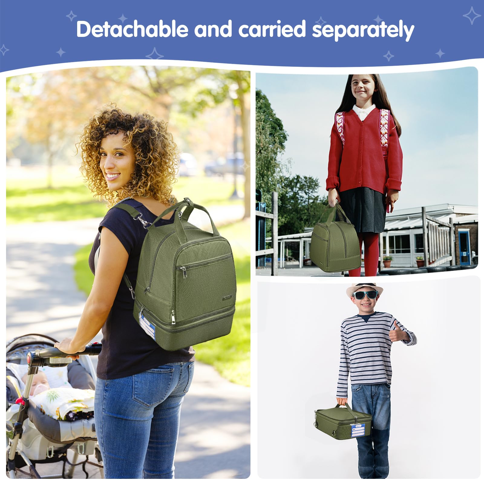 DERJUNSTAR chic-green backpack designed for busy moms.