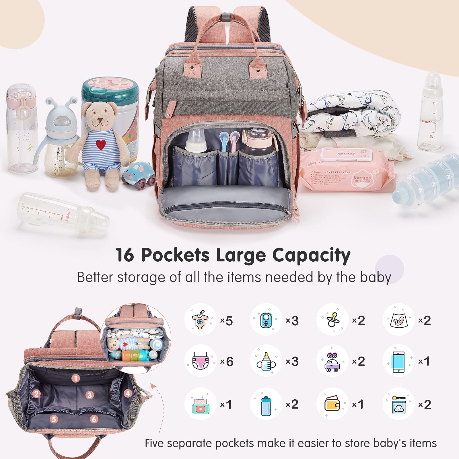DERJUNSTAR diaper bag backpack changing station for on the go changes