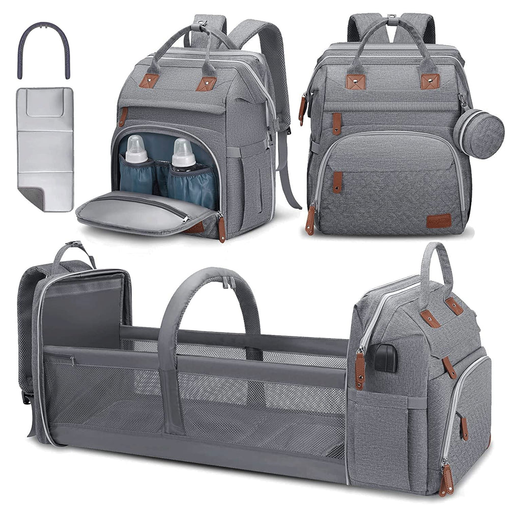 DERJUNSTAR diaper bag backpack exterior shows organized storage for on-the-go parents.