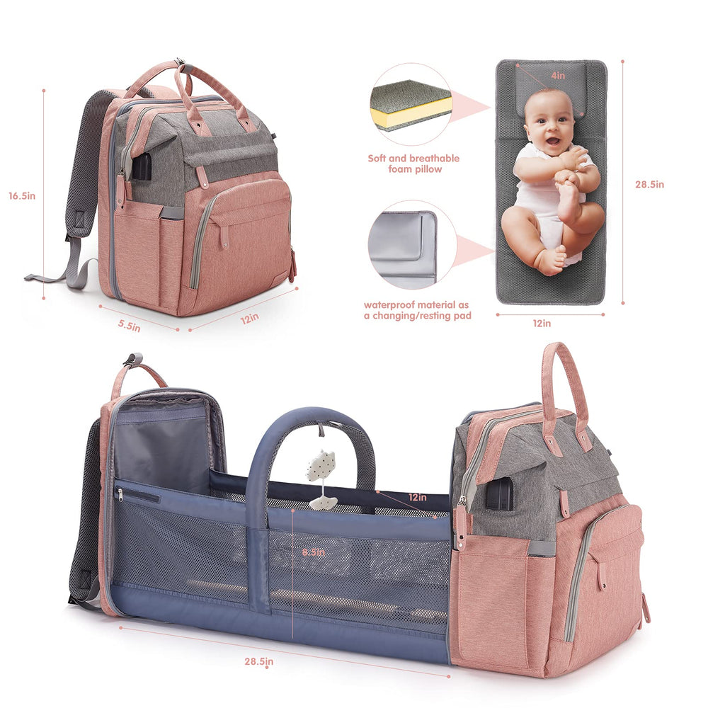 DERJUNSTAR diaper bag backpack stroller attachment for hands free travel
