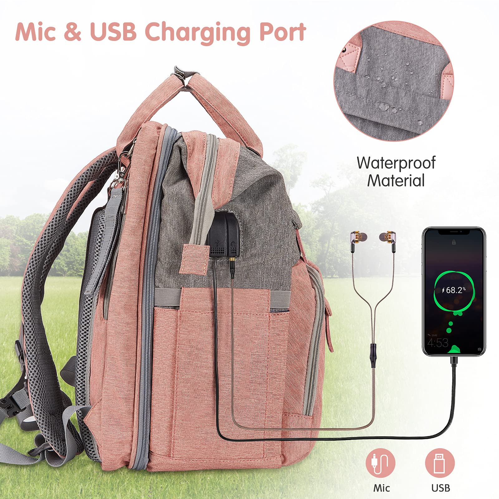DERJUNSTAR diaper bag backpack waterproof fabric ensures durability