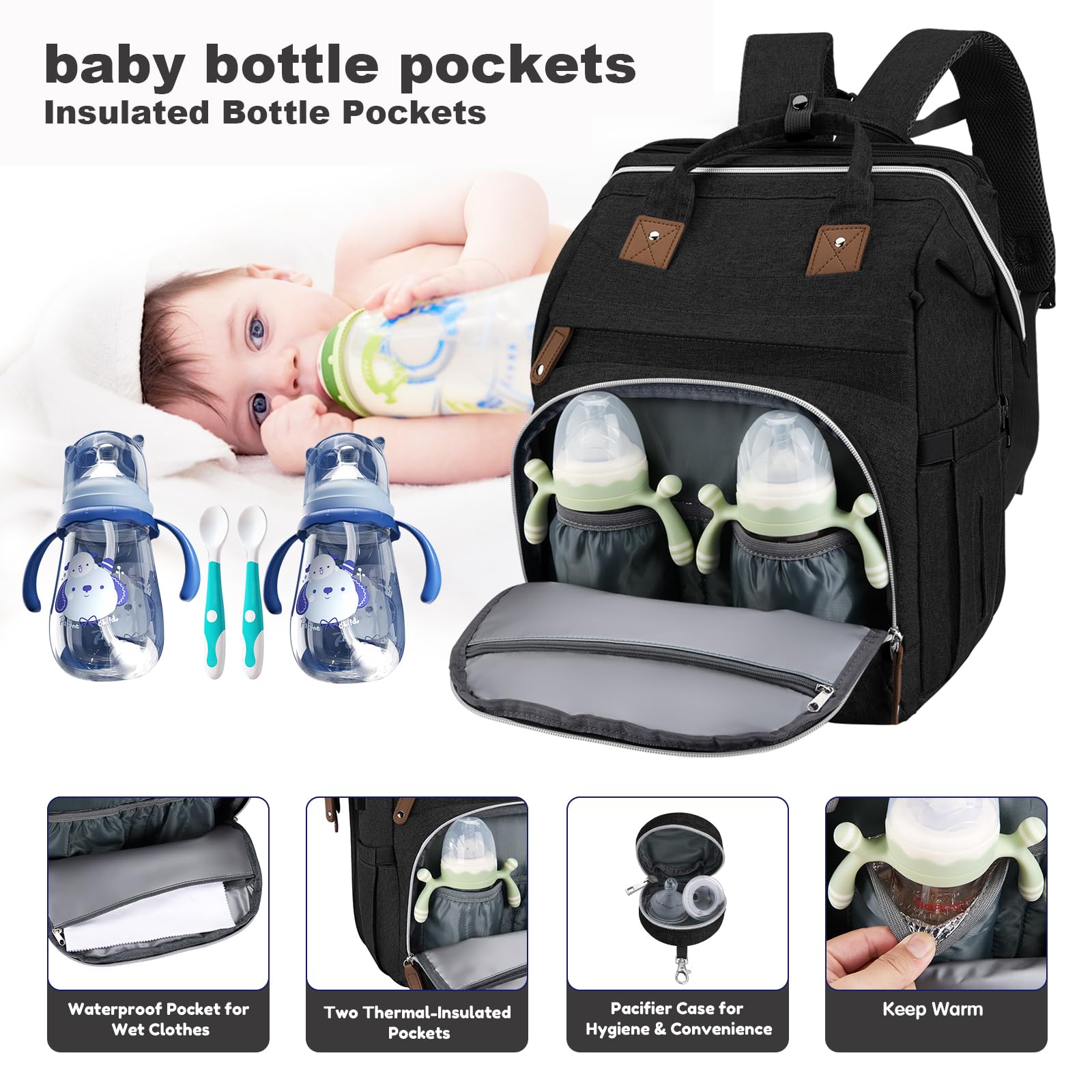 DERJUNSTAR diaper bag interior laptop compartment keeps devices secure during travel