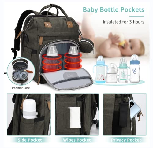DERJUNSTAR large-capacity pockets keep diapers, wipes, and bottles organized