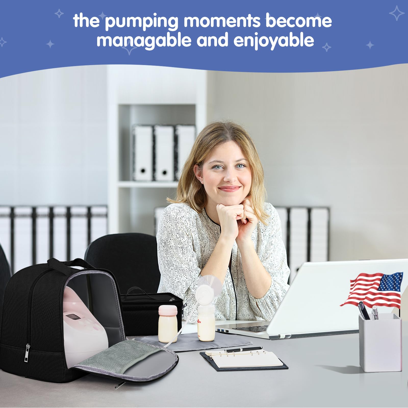 DERJUNSTAR Spectra bag designed for working moms with quiet zippers and subtle look.