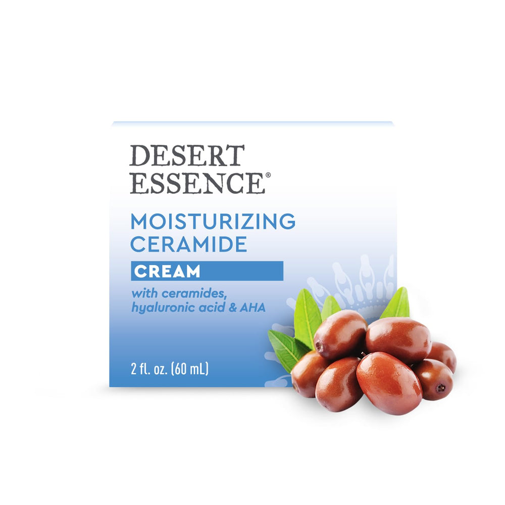 Desert Essence ceramide cream bottle front - soothing formula for sensitive skin.