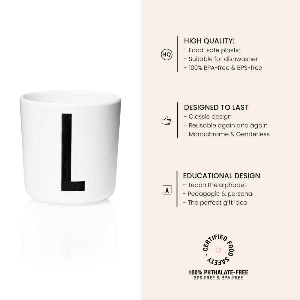 Design Letters Danish-inspired cup close-up highlighting durable, kid-friendly construction.