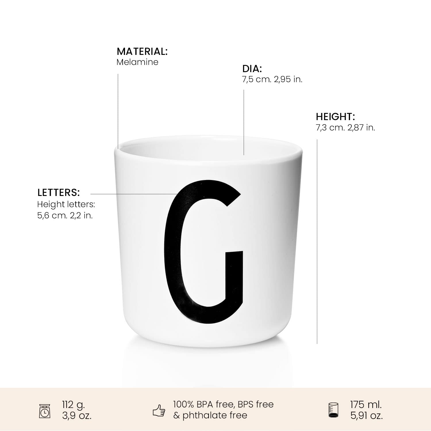 Design Letters melamine sippy cup 7oz side view easy-grip for little hands