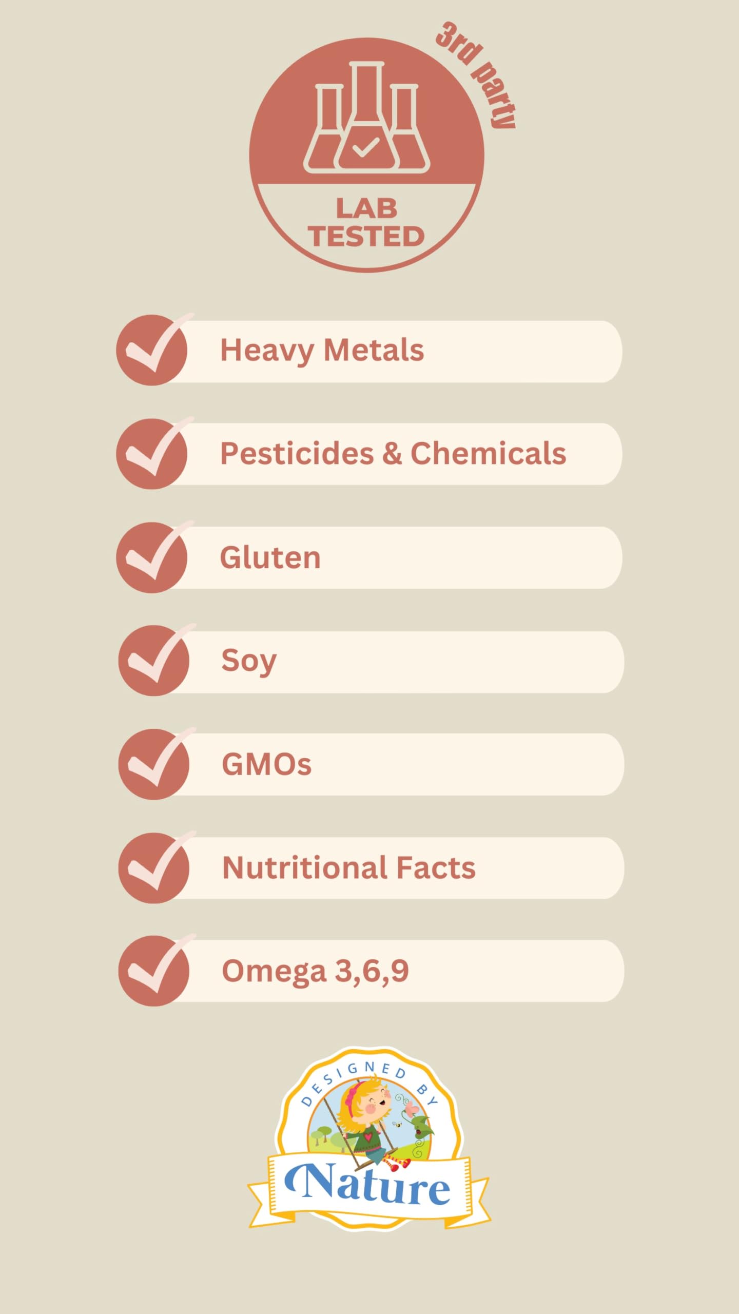 Designed by Nature USA-made label indicating clean, allergen-free formula