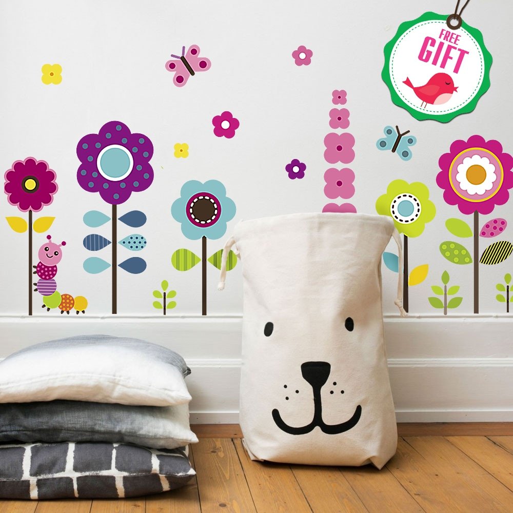 DesignStickers flower wall decal 01 adds bright color to a kids room.