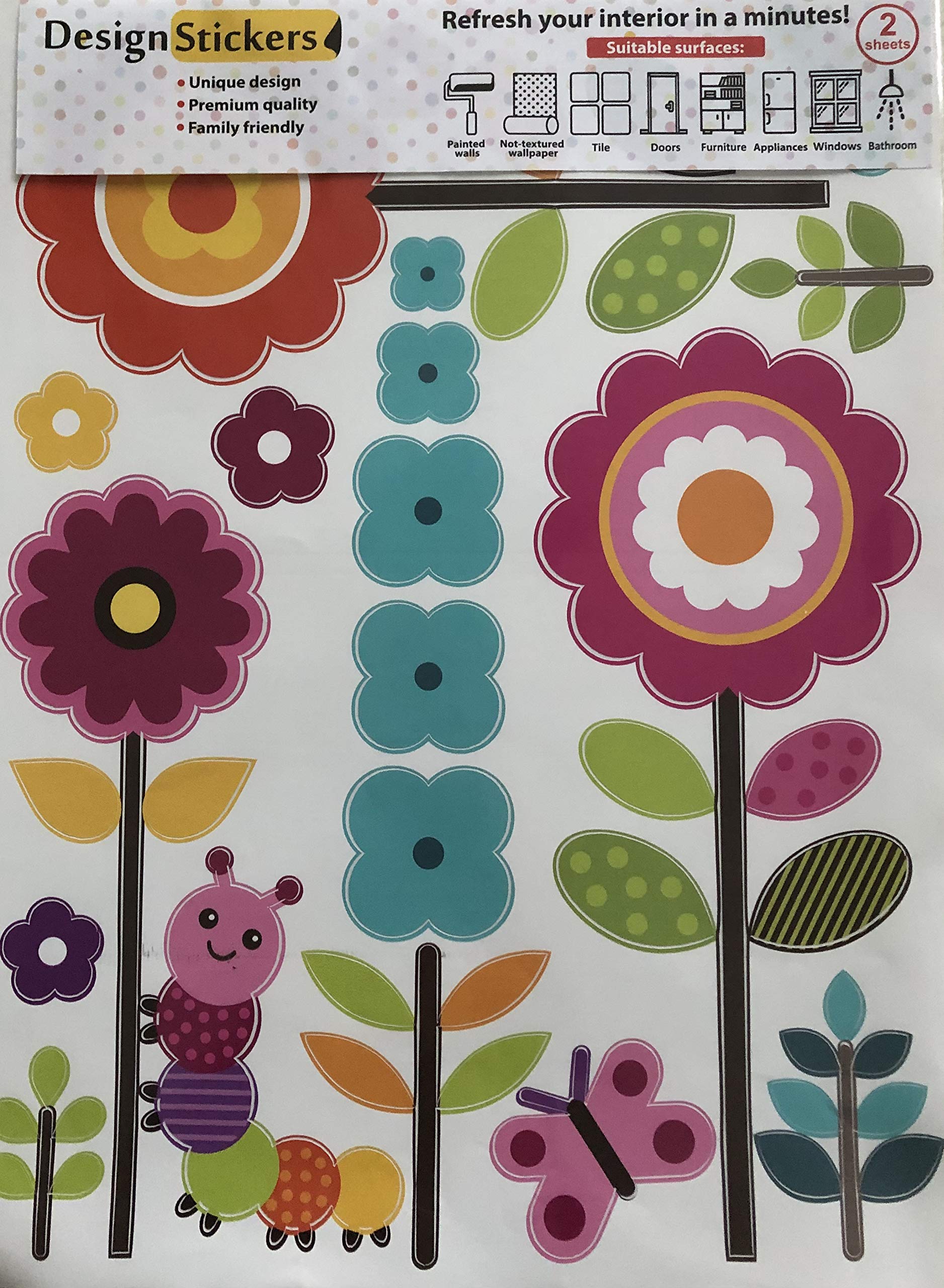 DesignStickers flower wall decal 05 works on painted walls and smooth surfaces.