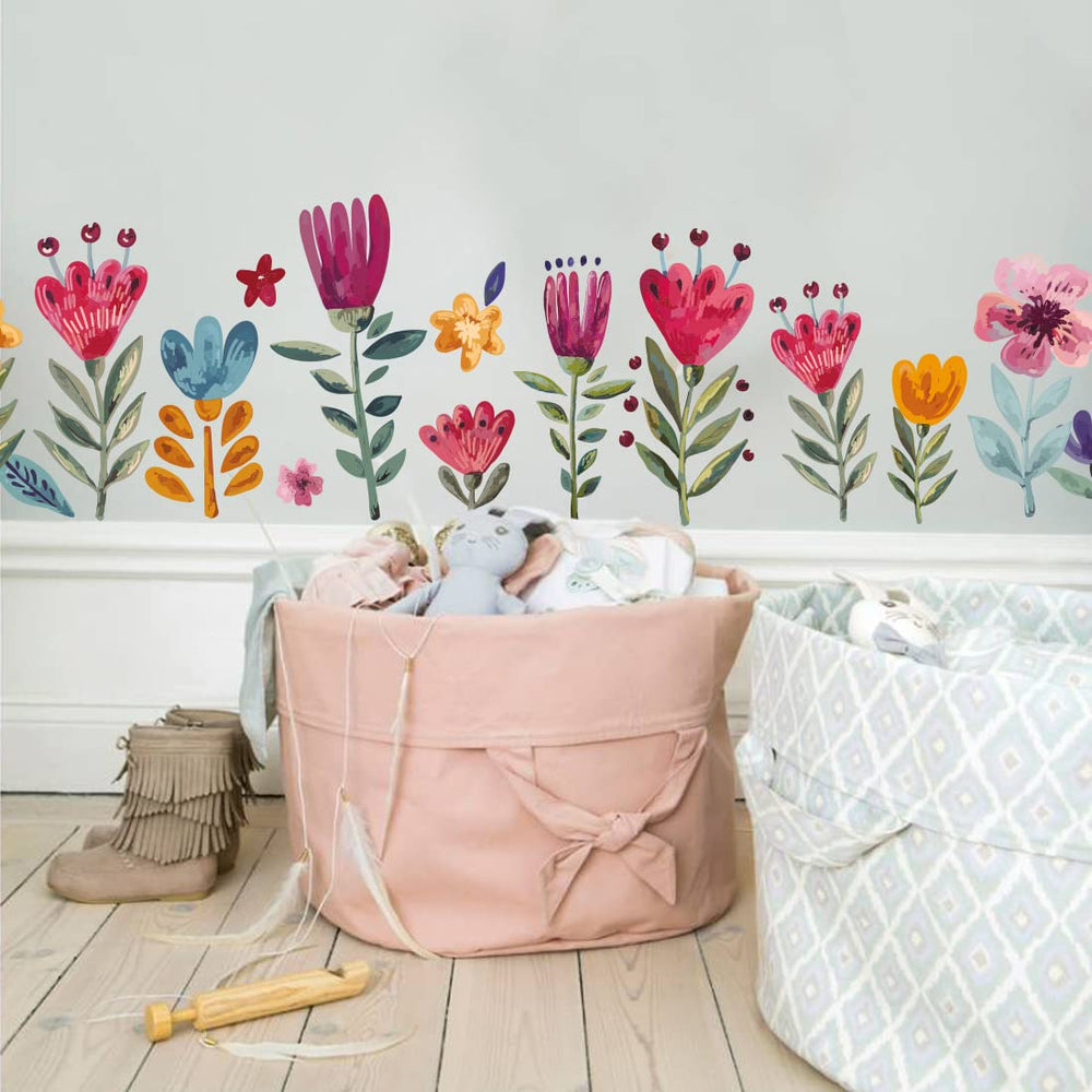 DesignStickers flowers wall decal pack on two sheets adds playful color to a girl's room.