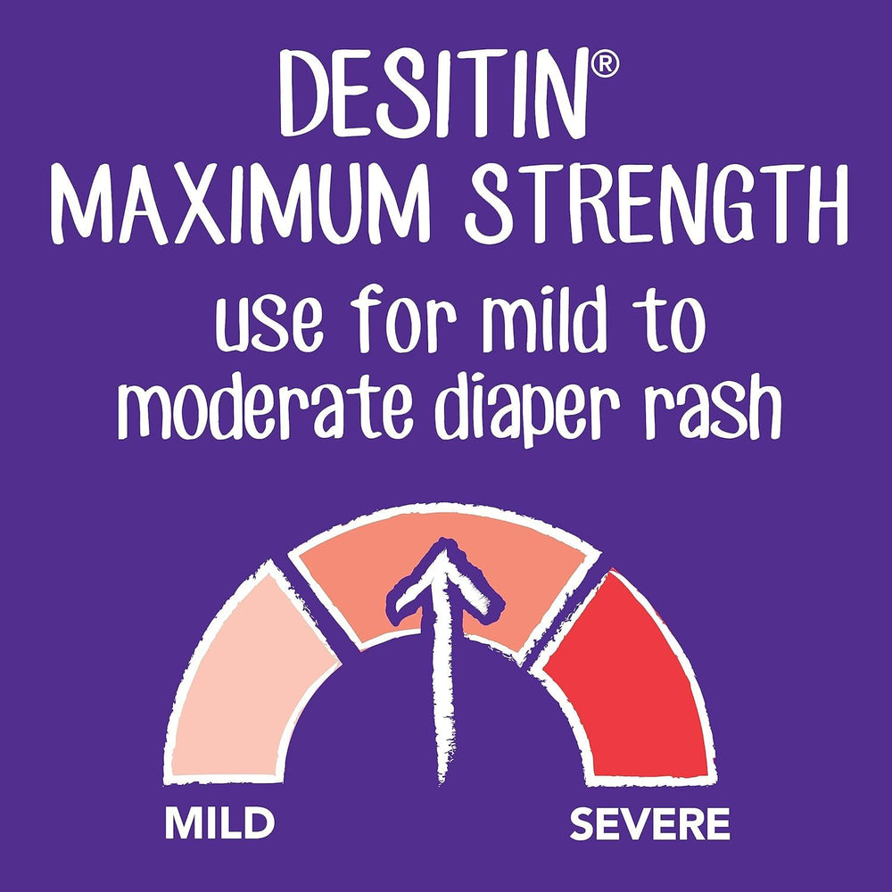 Desitin ointment tube closeup communicates thick, durable texture for diaper-area care.