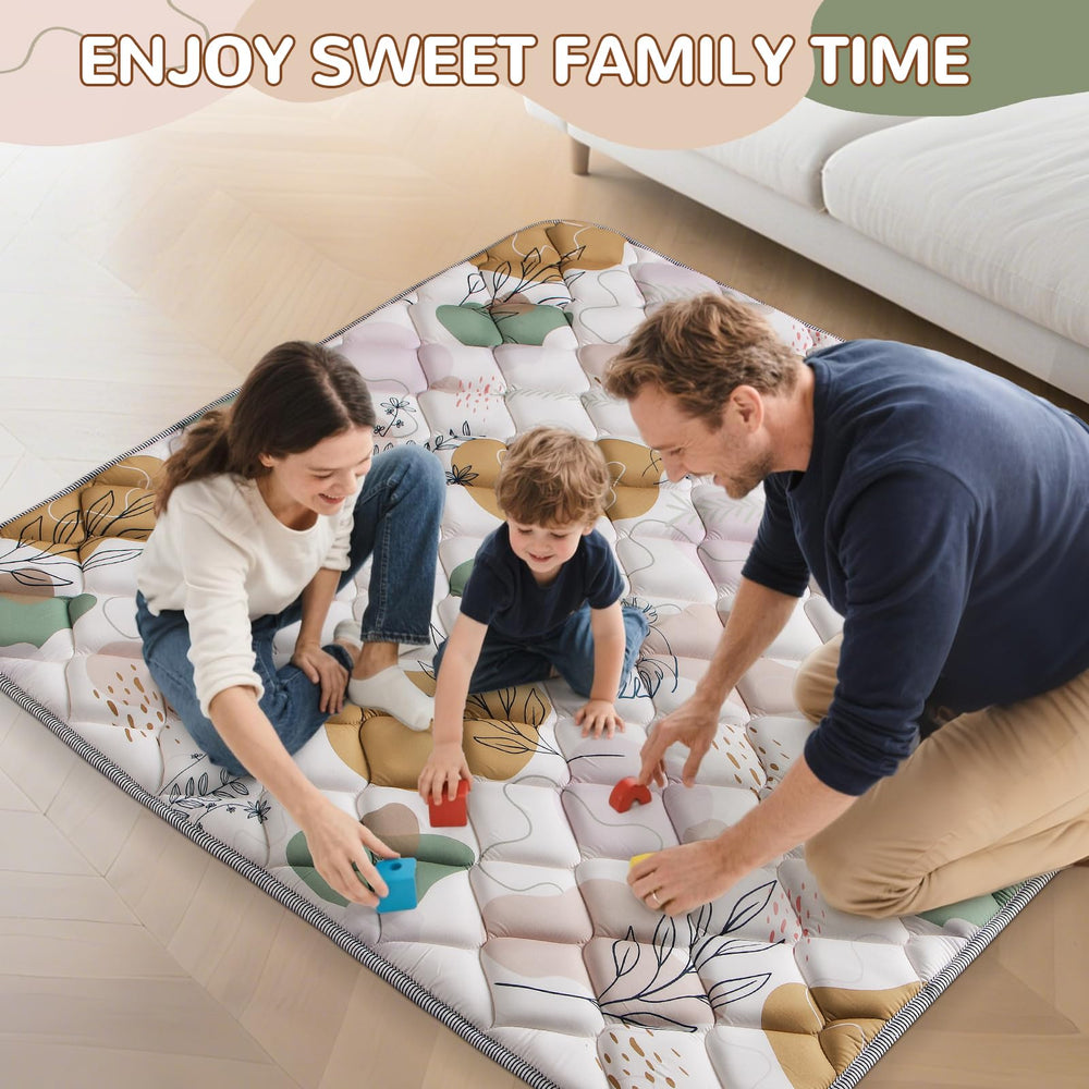 Dessports 74x50in play mat expands play space for babies and toddlers.