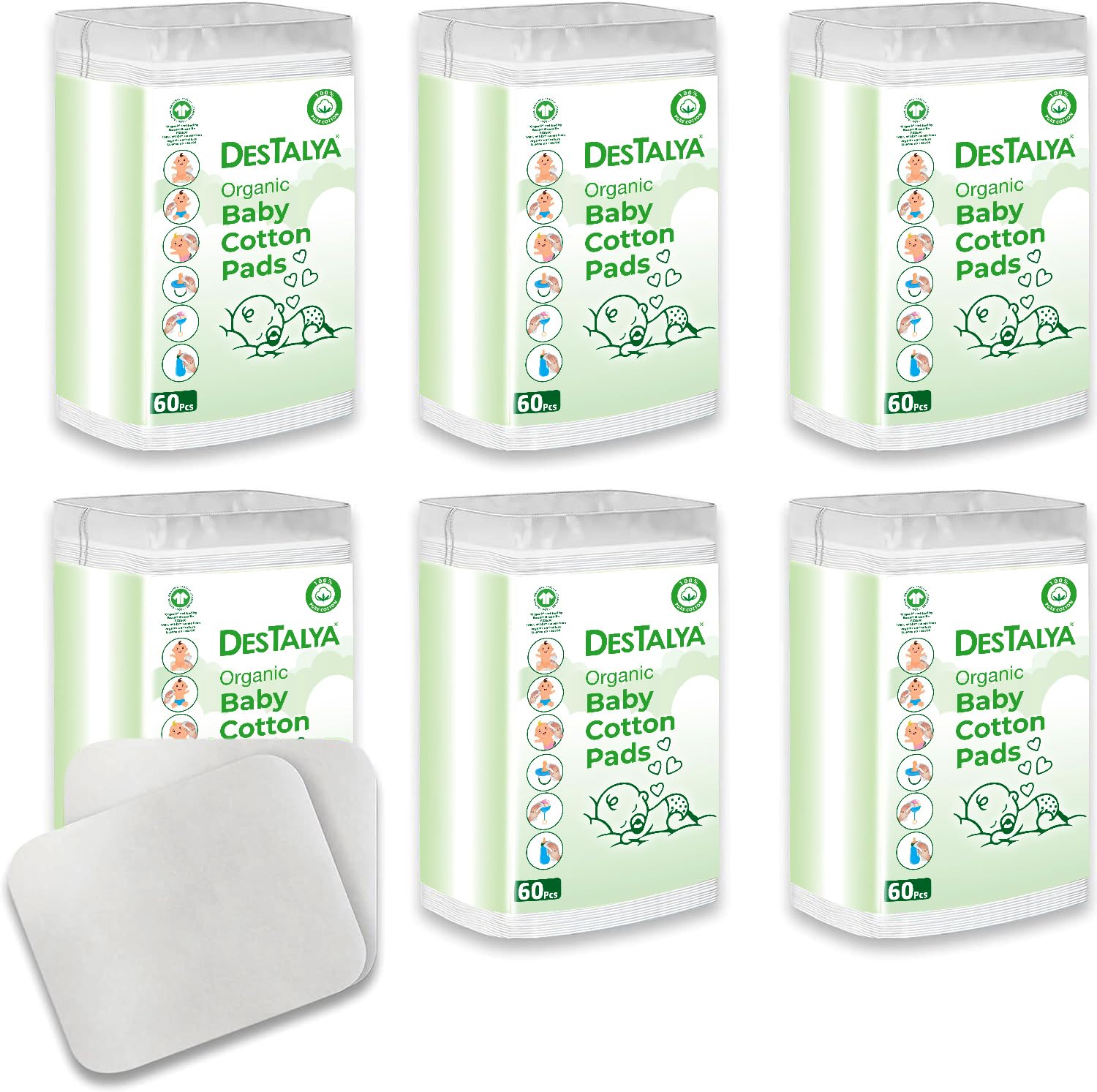 DESTALYA baby cotton pads for diaper change showing gentle cleansing for delicate skin