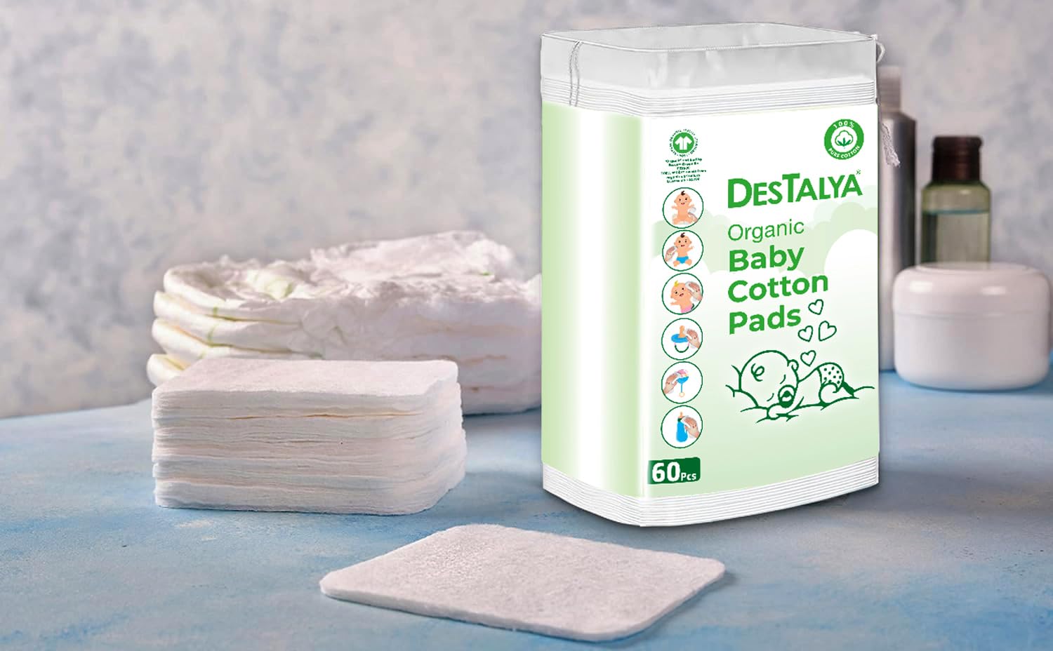 DESTALYA makeup removal pads enabling gentle removal with organic cotton feel