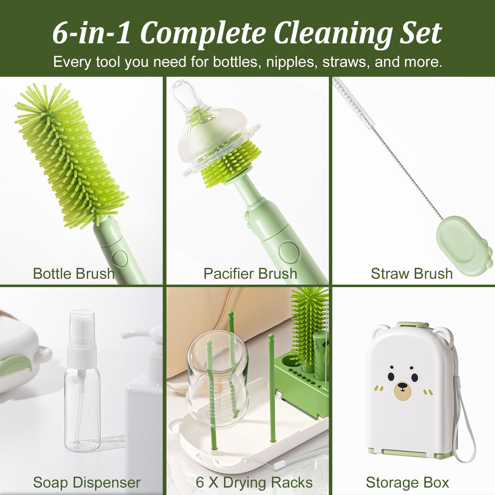 Detsuk pop-up drying rack 6-posts keeps bottles upright for quick air-drying.