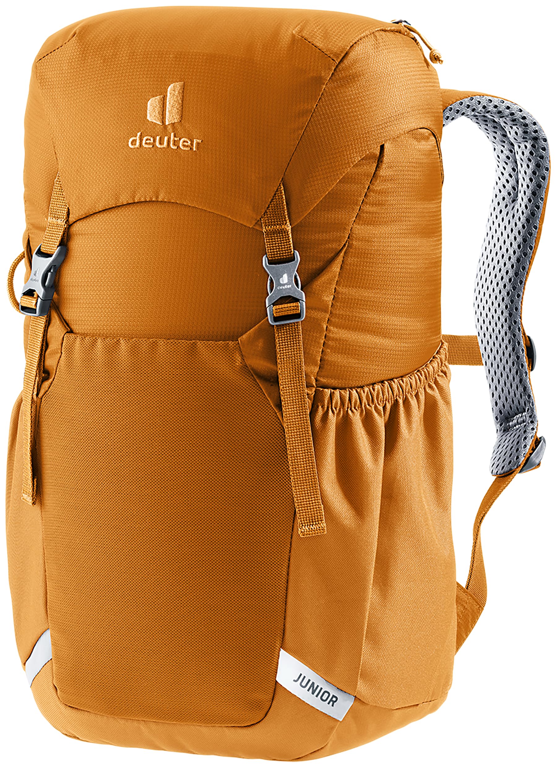 Deuter Junior 18L backpack front view showing ergonomic straps for comfortable kid carries