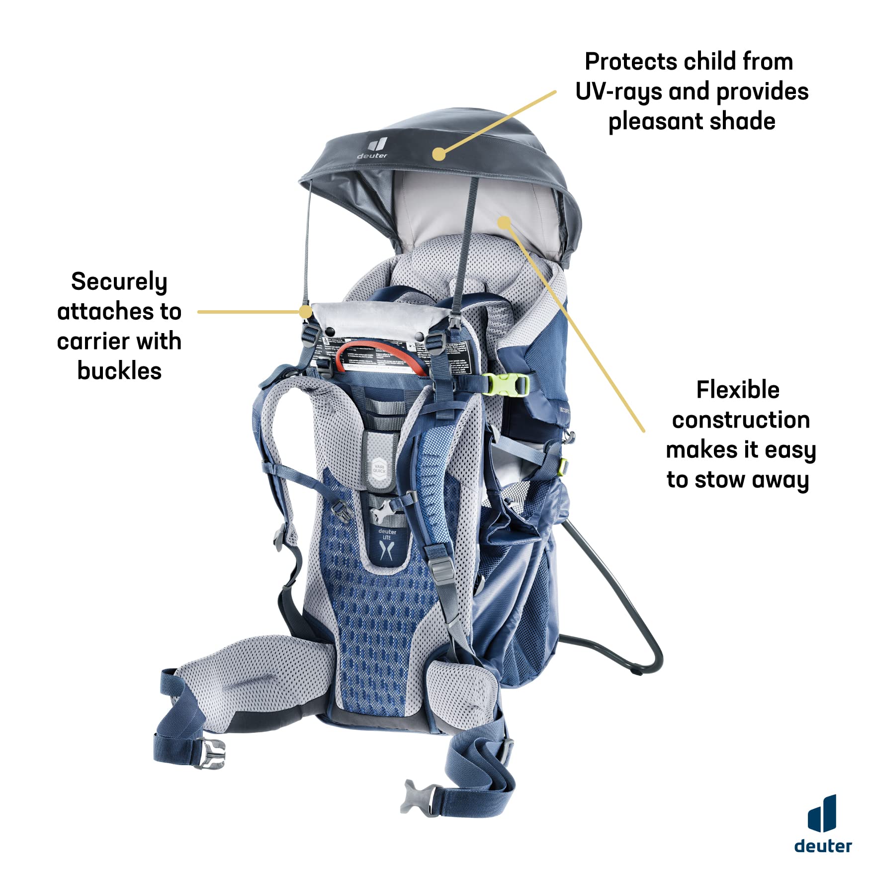 Deuter KC Sun Roof Graphite shade option on child during a family hike