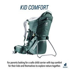 Deuter Kid Comfort with child secured during a forest hike