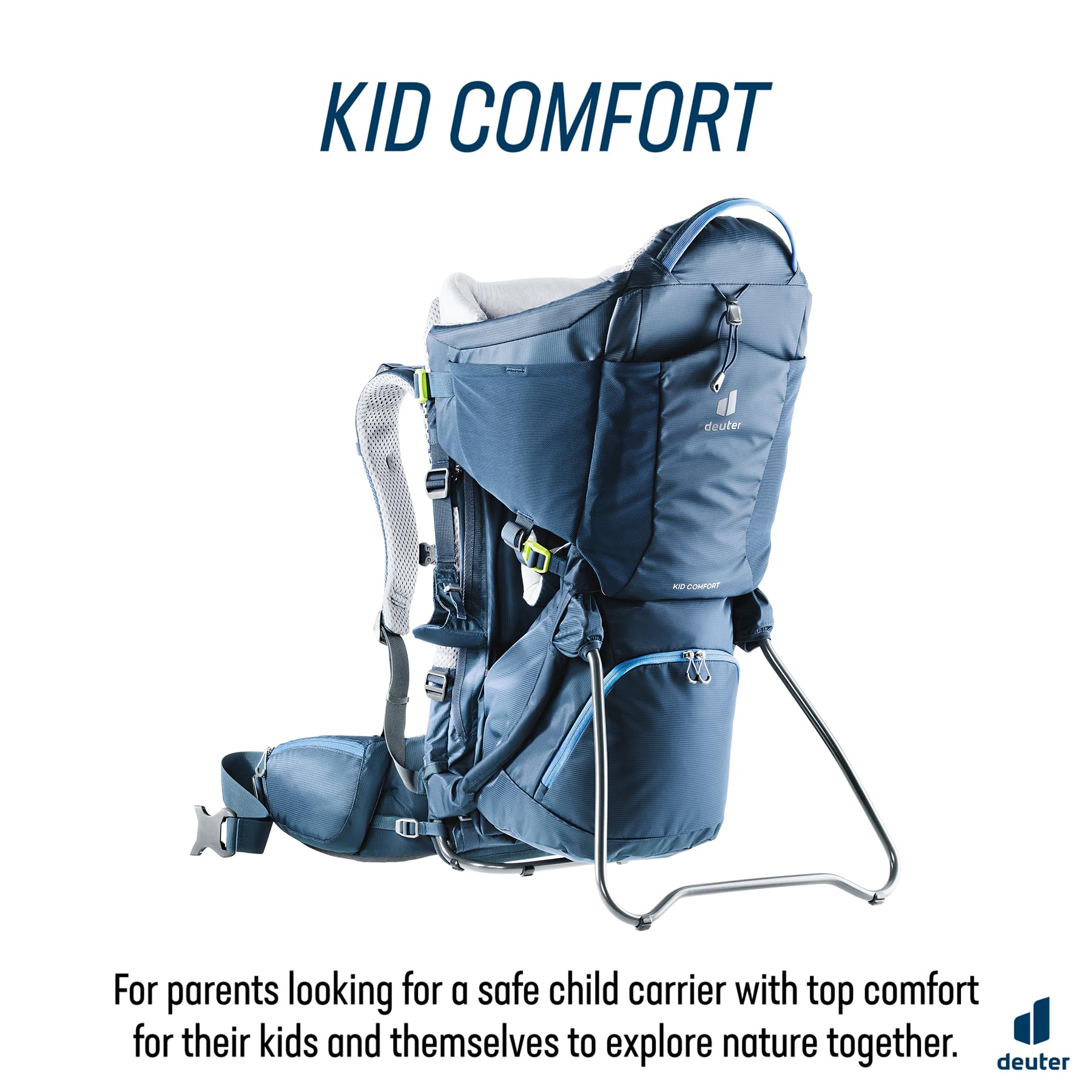 Deuter Kid Comfort Midnight back view highlights breathable mesh back system for comfort on long trails