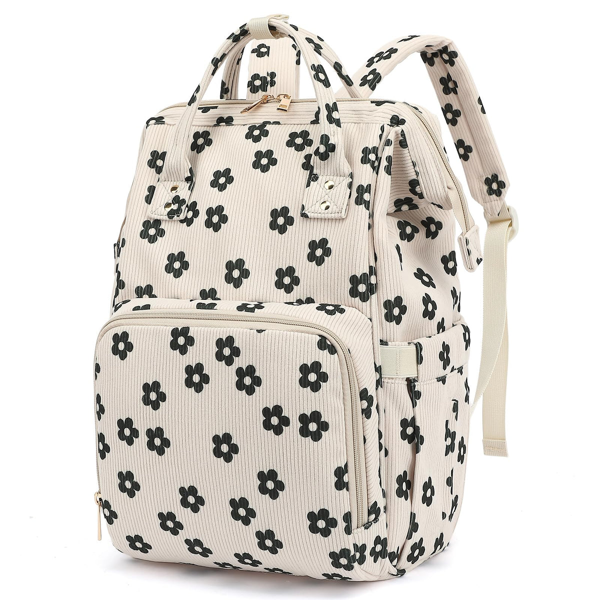Dezcrab corduroy flowers backpack open main compartment for easy packing.