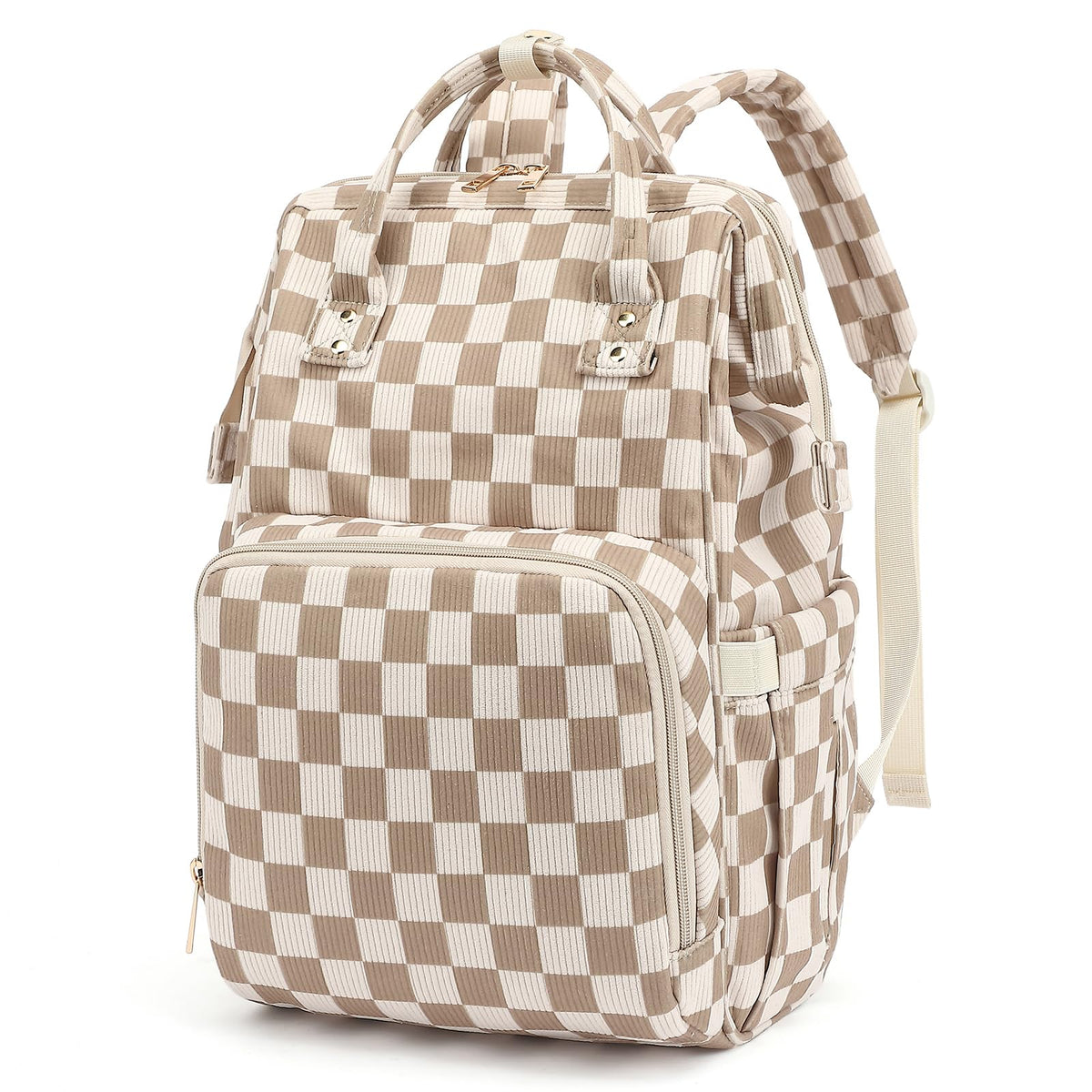 Dezcrab diaper backpack corduroy brown exterior for stylish, hands-free outings.