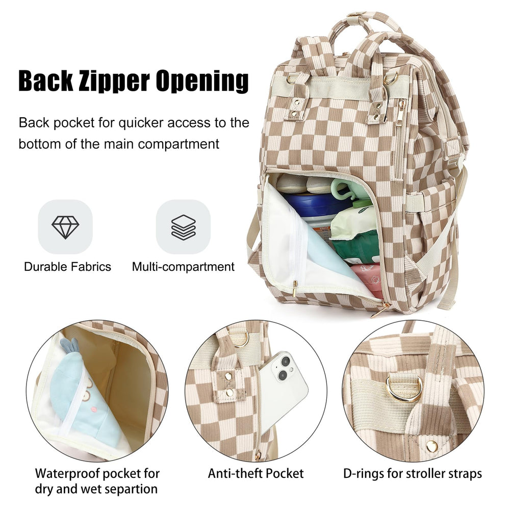 Dezcrab diaper backpack wide opening for quick access to essentials.