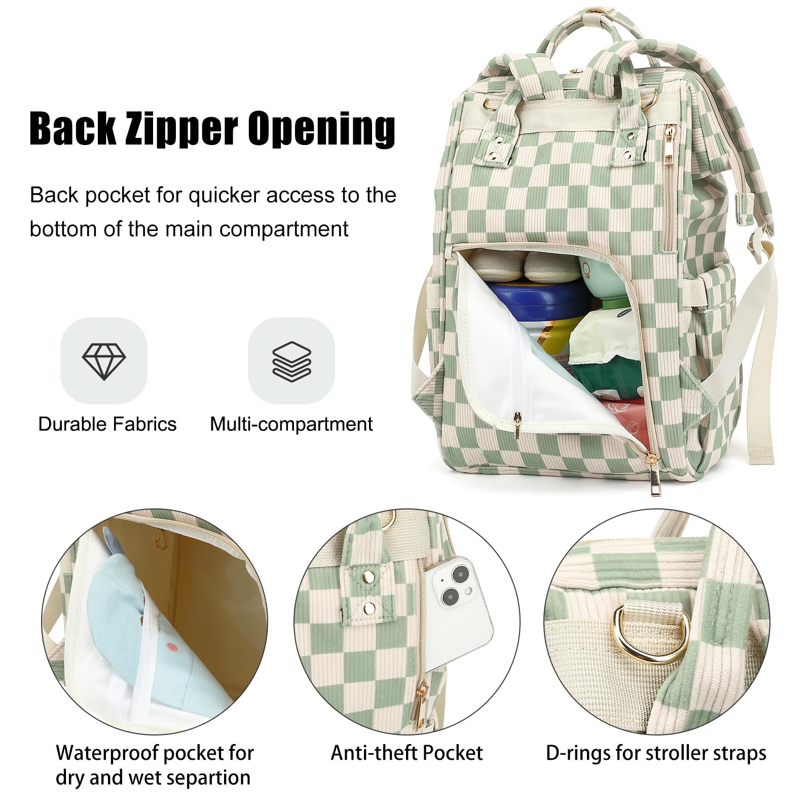 Dezcrab stroller strap attachment for hands-free travel with the diaper backpack.