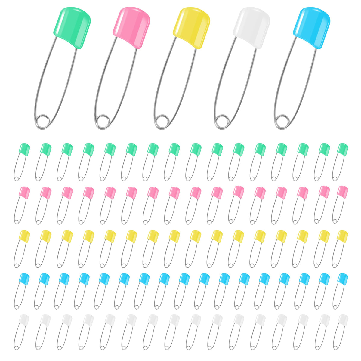 DF DUALFERV 110-pack stainless steel diaper pins in a storage box for mess-free changes