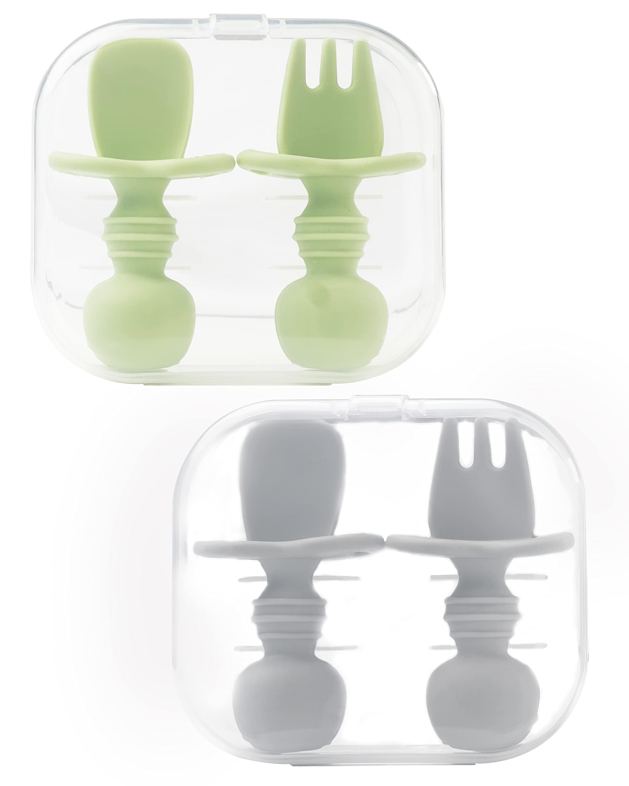 DF DUALFERV green-case image shows travel-ready self-feeding utensils