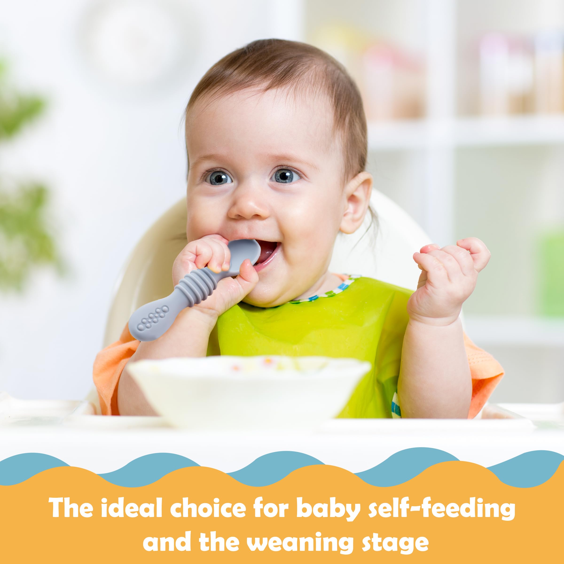 DF DualFerv easy-clean seamless silicone spoons resist dirt buildup for quick cleanup.