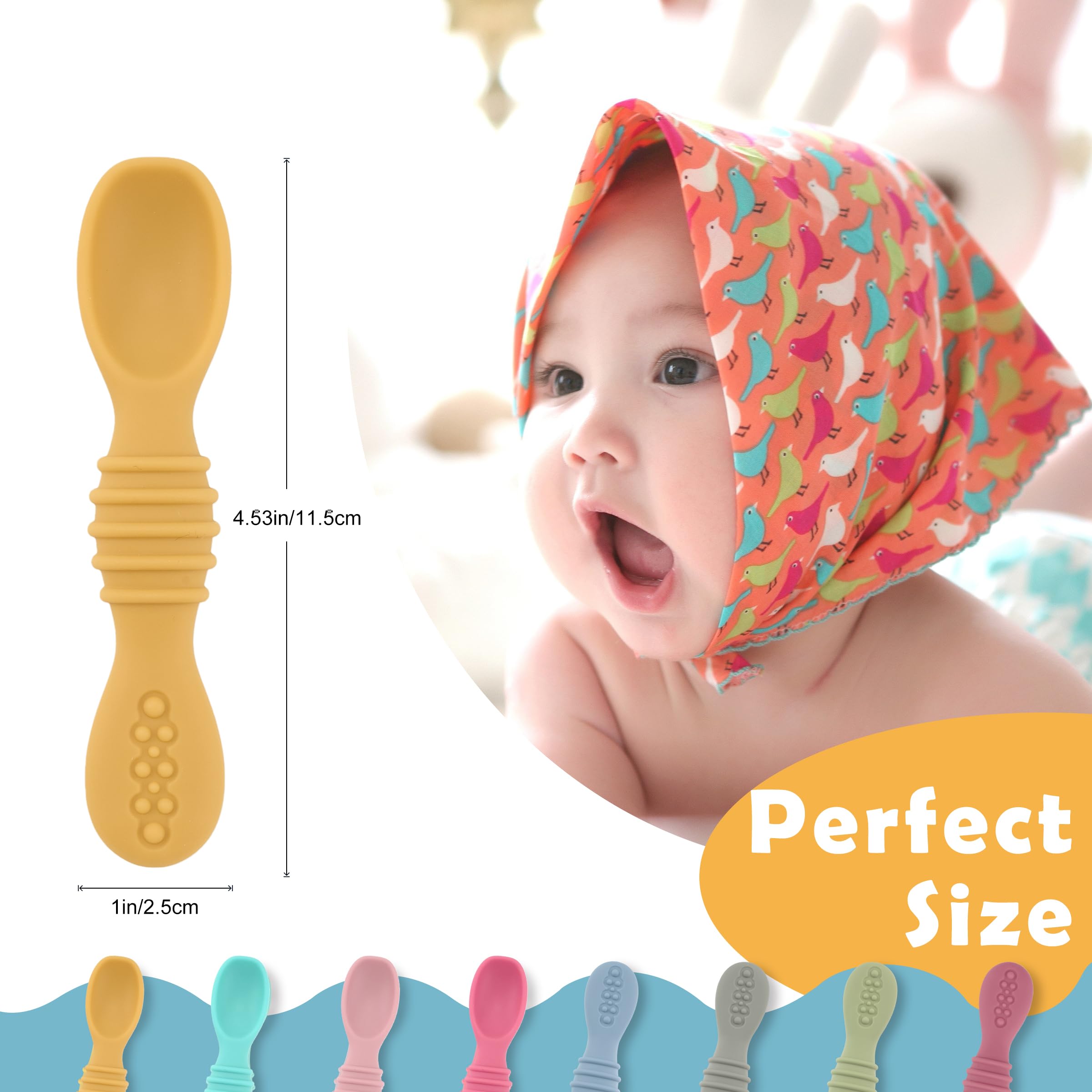 DF DualFerv soft-spoon-head silicone is gentle on tender gums during feeding.