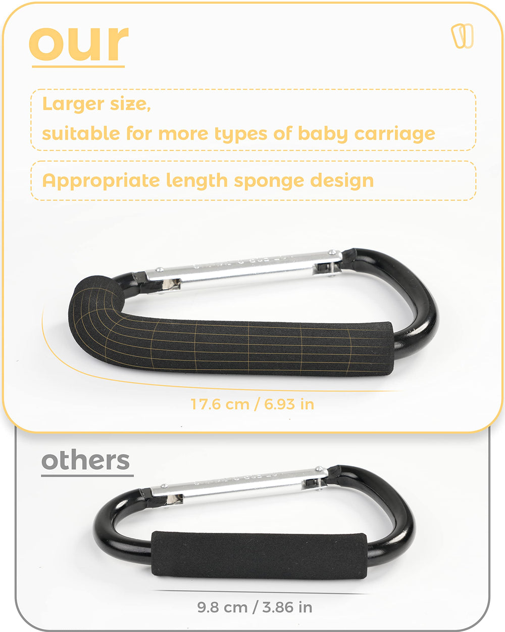 DF DUALFERV aluminum body shows lightweight durability of stroller hook