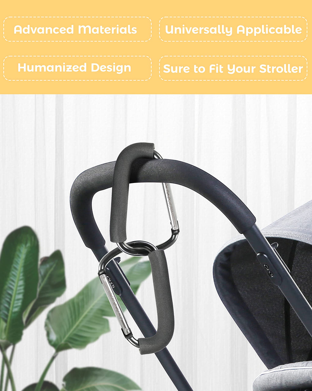 Close-up of DF DUALFERV foam padding on stroller hook for comfortable grip