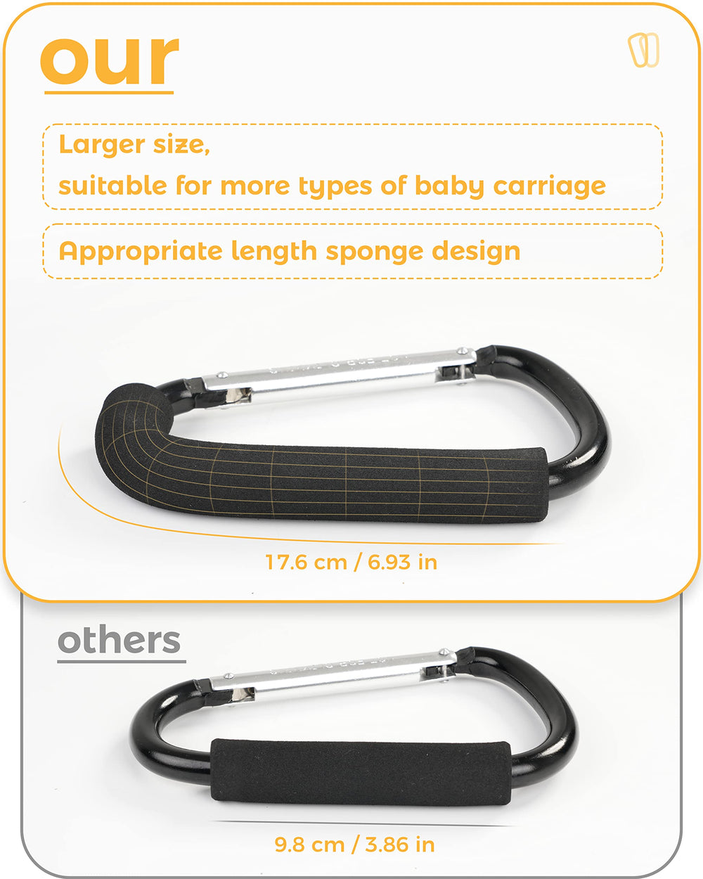 DFDUALFERV aluminum stroller hook design offers durable, lightweight grip.