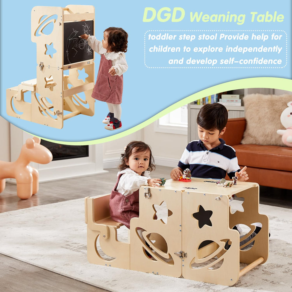 DGD Toddler Tower backrest-use supports comfortable, independent seating at counters.