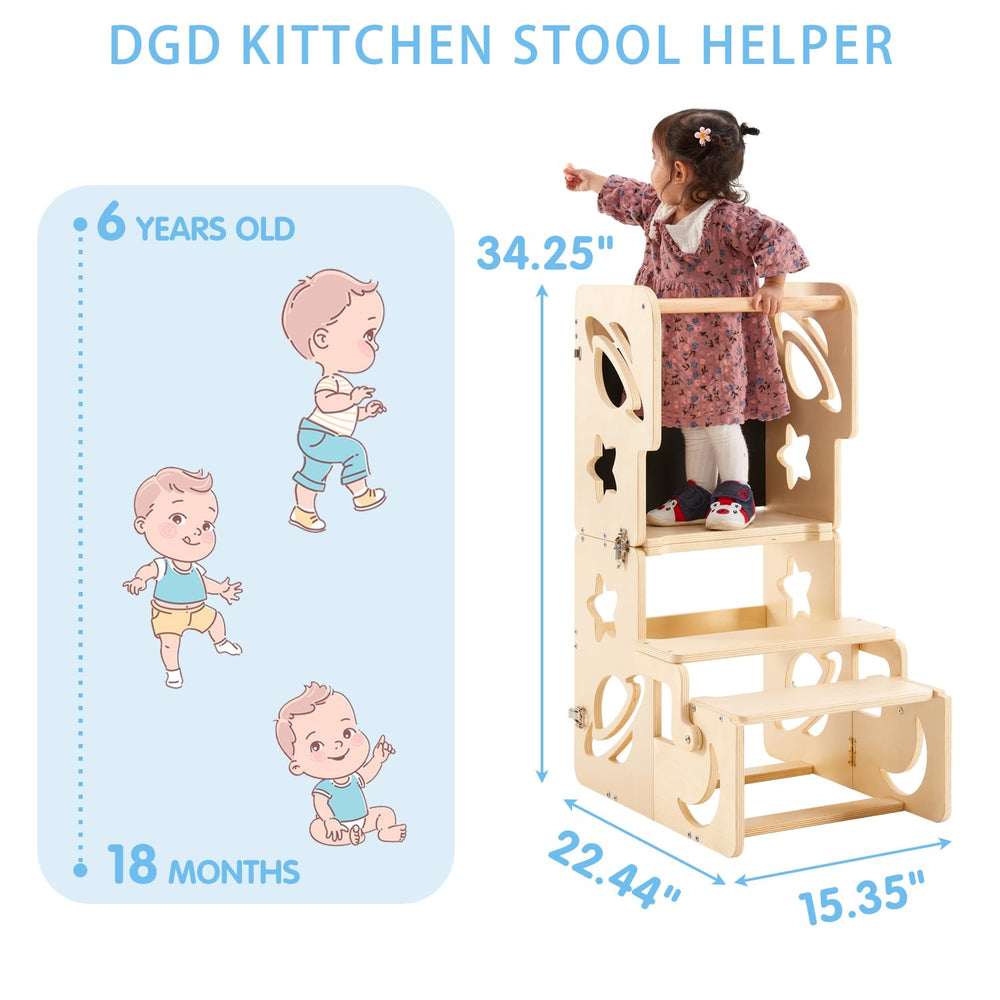 DGD Toddler Tower folding-mechanism demonstrates easy, tool-free transitions between modes.