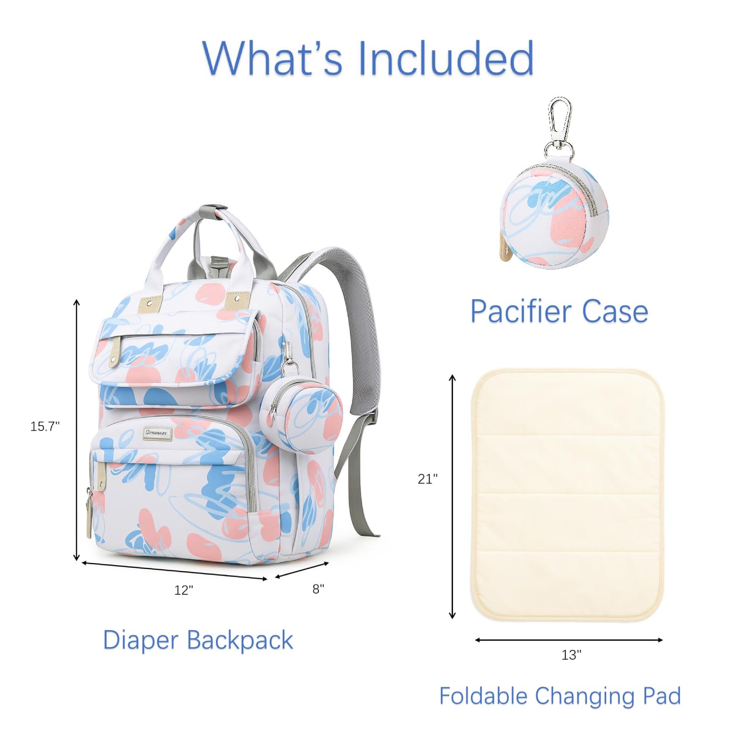 Sky Blue diaper bag backpack with 14 pockets helps you separate diapers, wipes, snacks